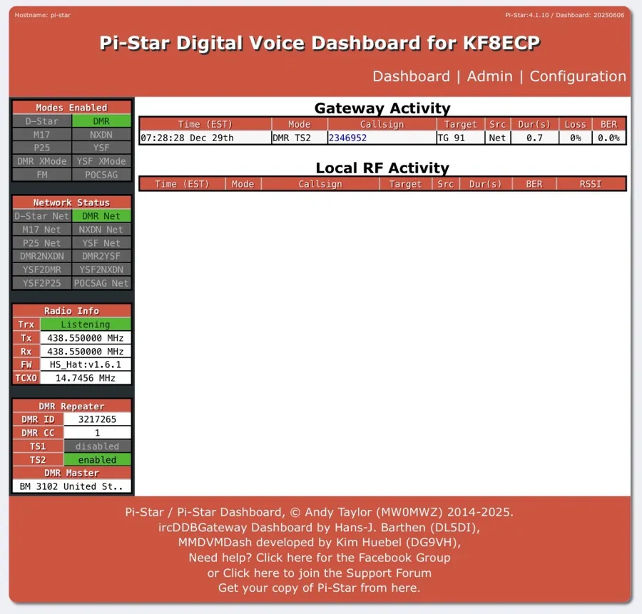 Initial Pi-Star boot screen